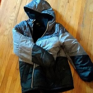 Black and Grey Winter Coat with Hood, Size 14-16